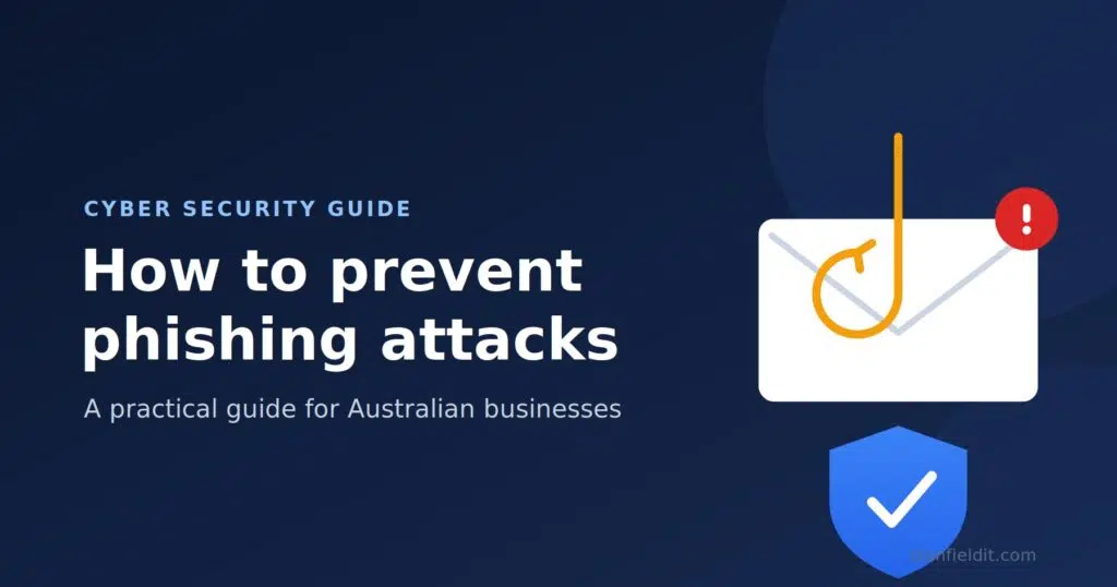 Preventing phishing attacks: an email with a fishhook beside a security shield