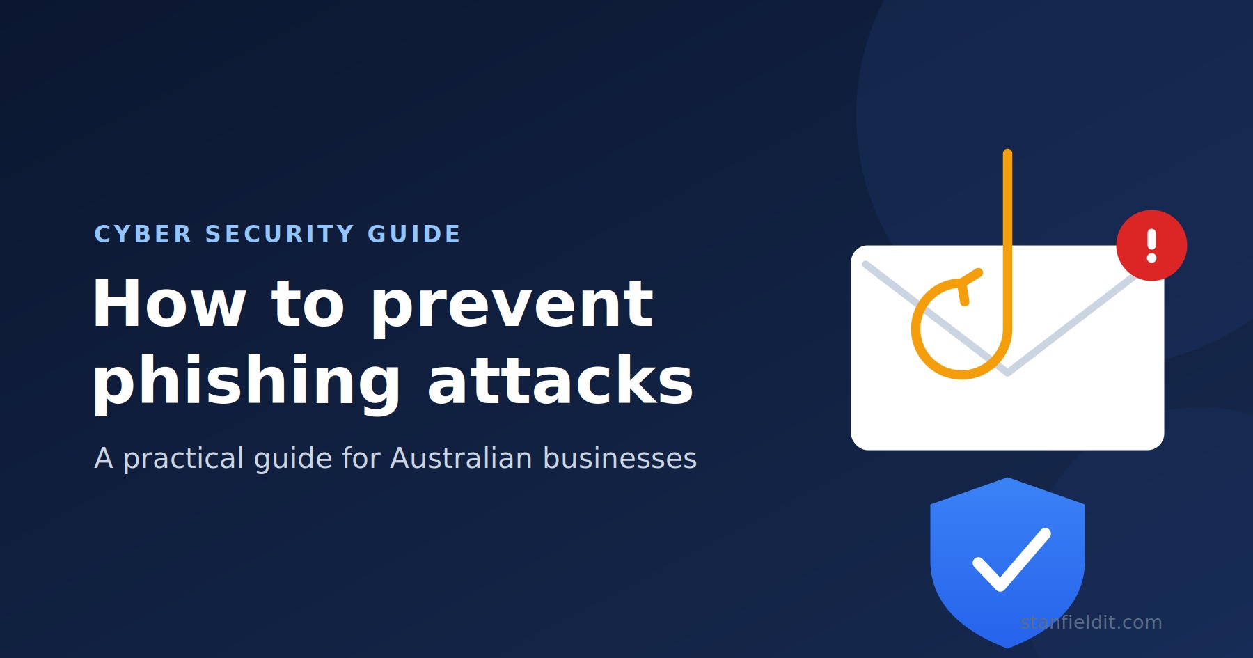 Preventing phishing attacks: an email with a fishhook beside a security shield