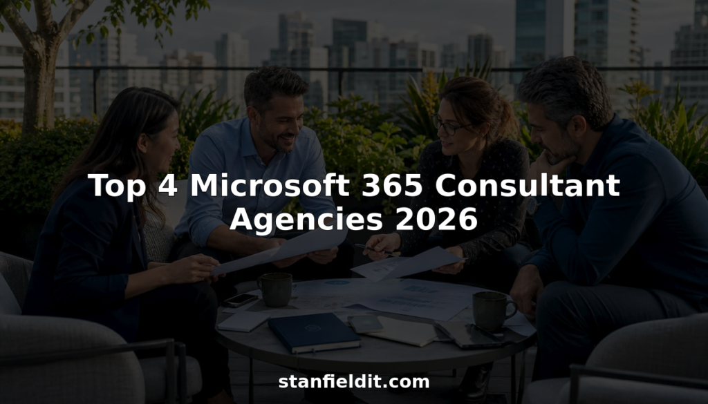 Team of Microsoft 365 consultants collaborating in office