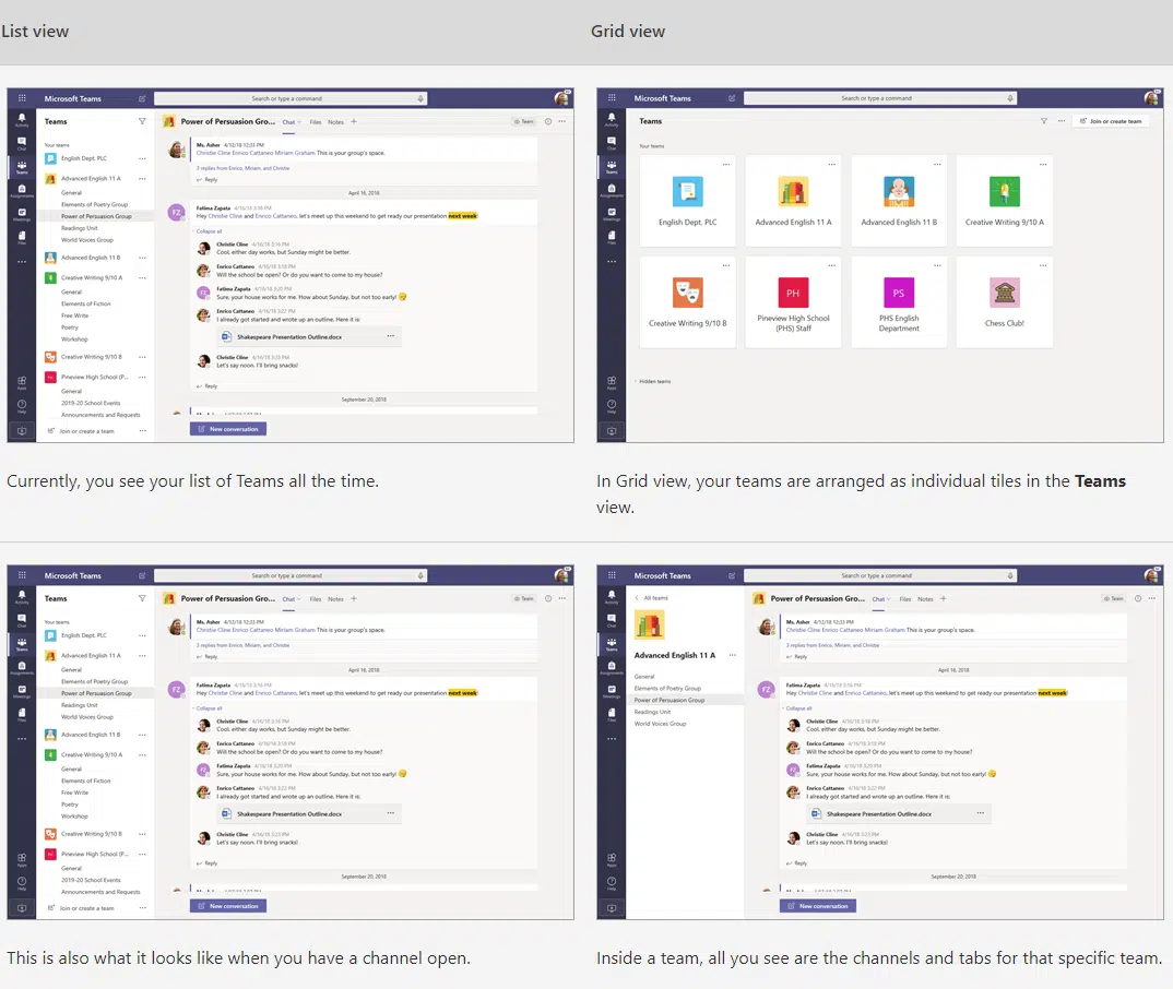 An image showing grid view in Microsoft Teams.