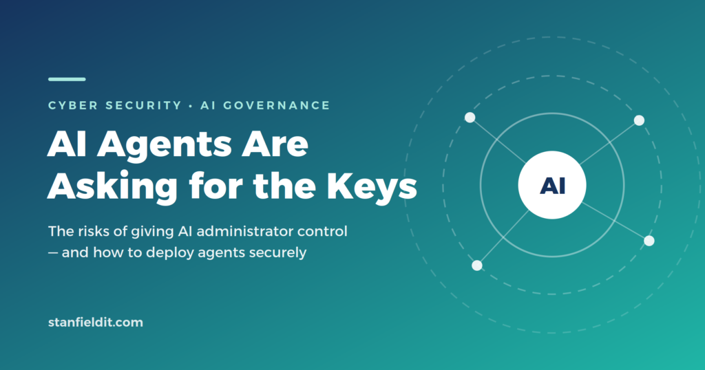 AI agent at the centre of expanding access rings, illustrating the security risks of giving AI agents administrator control