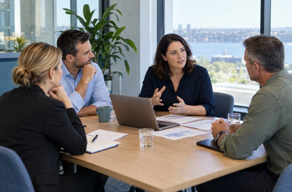 Leadership team planning security priorities around business operations