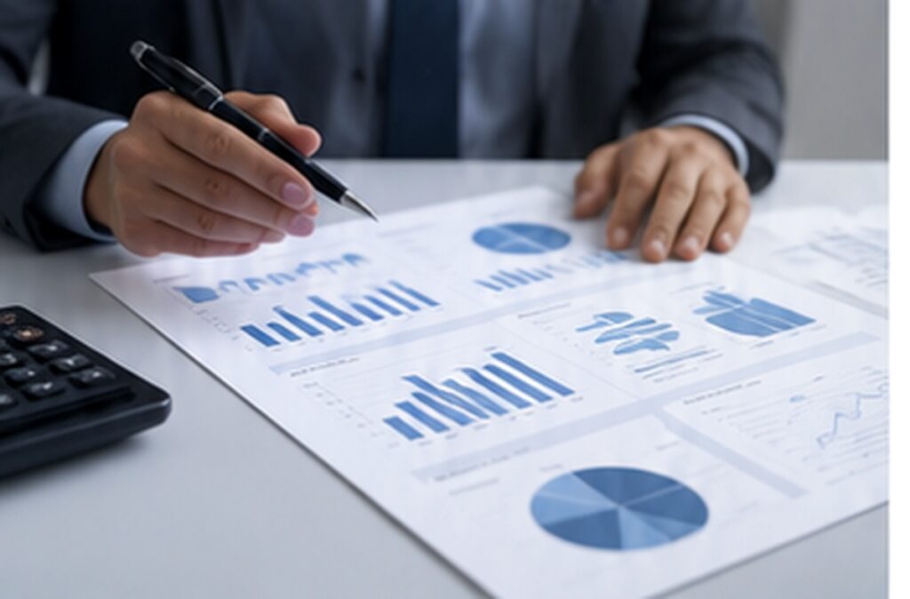 Executive reviewing technology budget and ROI reporting documents. Executive Reporting & Metrics
